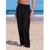 CUPSHE Women Swimsuit Cover Ups Pants High Waist Smokced Wide Leg Beach Vacation Outfits(Black)
