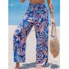 CUPSHE Women Swimsuit Cover Ups Pants High Waist Smokced Wide Leg Beach Vacation Outfits(Tropical Leaf)