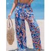 CUPSHE Women Swimsuit Cover Ups Pants High Waist Smokced Wide Leg Beach Vacation Outfits(Tropical Leaf)