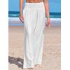 CUPSHE Women Swimsuit Cover Ups Pants High Waist Smokced Wide Leg Beach Vacation Outfits(White)