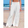 CUPSHE Women Swimsuit Cover Ups Pants High Waist Smokced Wide Leg Beach Vacation Outfits(White)