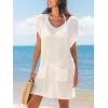 CUPSHE Women Swimsuit Cover Ups V Neck Short Sleeve Knit Summer Beach Coverup Dress(White)