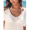 CUPSHE Women Swimsuit Cover Ups V Neck Short Sleeve Knit Summer Beach Coverup Dress(White)