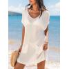 CUPSHE Women Swimsuit Cover Ups V Neck Short Sleeve Knit Summer Beach Coverup Dress(White)