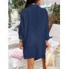 CUPSHE Women Swimsuit Coverup Button Down Casual Shirt Dress V Neck Beach Cover Ups with Pockets XS-XL(Dark Blue)