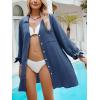 CUPSHE Women Swimsuit Coverup Button Down Casual Shirt Dress V Neck Beach Cover Ups with Pockets XS-XL(Navy Blue)