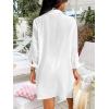 CUPSHE Women Swimsuit Coverup Button Down Casual Shirt Dress V Neck Beach Cover Ups with Pockets XS-XL(White)