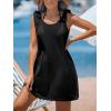 CUPSHE Women Swimsuit Coverup Sleeveless Tie Shoulder Bathing Suit Cover Ups Knit Beach Mini Dress(Black)