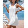 CUPSHE Women Swimsuit Coverup Sleeveless Tie Shoulder Bathing Suit Cover Ups Knit Beach Mini Dress(White)