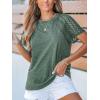 CUPSHE Women Tops Short Sleeve Blouses Crewneck Tee Lace Sleeve Tee Shirt Casual(Green)