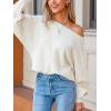 CUPSHE Women Trendy Knit Sweater 2025 Off Shoulder Long Dolman Sleeve Casual Top Soft Boatneck Pullover Fall Sweaters(Cream)