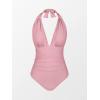CUPSHE Women V Neck One Piece Swimsuit Halter Backless Ruched Tummy Control Bathing Suit(Dusty Pink)