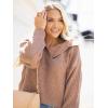 CUPSHE Women V Neck Sweater Tops Long Sleeves Top Knit Pullover Sweater Casual(Brown)