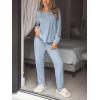 CUPSHE Women Waffle Knit Pajamas Set Long Sleeve Partial Button Soft 2 Piece Lounge Pjs Sets(Blue)