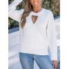 CUPSHE Women’s 2024 Fall Cutout Pullover Sweaters Long Sleeve Ribbed Knit Wrap Jumper Tops(White)