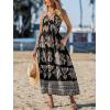 CUPSHE Women’s Backless Beach Dress Halter Neck Ruffle Plunge V Neck Sleeveless Maxi Sundress Summer Dresses(Black Ornate)