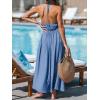 CUPSHE Women’s Backless Beach Dress Halter Neck Ruffle Plunge V Neck Sleeveless Maxi Sundress Summer Dresses(Blue)