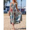 CUPSHE Women’s Backless Beach Dress Halter Neck Ruffle Plunge V Neck Sleeveless Maxi Sundress Summer Dresses(Blue Boho)