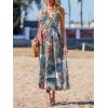 CUPSHE Women’s Backless Beach Dress Halter Neck Ruffle Plunge V Neck Sleeveless Maxi Sundress Summer Dresses(Blue Boho)