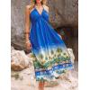 CUPSHE Women’s Backless Beach Dress Halter Neck Ruffle Plunge V Neck Sleeveless Maxi Sundress Summer Dresses(Blue City)