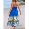 CUPSHE Women’s Backless Beach Dress Halter Neck Ruffle Plunge V Neck Sleeveless Maxi Sundress Summer Dresses(Blue City)