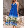 CUPSHE Women’s Backless Beach Dress Halter Neck Ruffle Plunge V Neck Sleeveless Maxi Sundress Summer Dresses(Blue City)