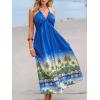 CUPSHE Women’s Backless Beach Dress Halter Neck Ruffle Plunge V Neck Sleeveless Maxi Sundress Summer Dresses(Blue City)