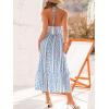 CUPSHE Women’s Backless Beach Dress Halter Neck Ruffle Plunge V Neck Sleeveless Maxi Sundress Summer Dresses(Blue Striped)