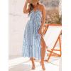 CUPSHE Women’s Backless Beach Dress Halter Neck Ruffle Plunge V Neck Sleeveless Maxi Sundress Summer Dresses(Blue Striped)