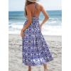 CUPSHE Women’s Backless Beach Dress Halter Neck Ruffle Plunge V Neck Sleeveless Maxi Sundress Summer Dresses(Blue White)