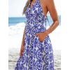 CUPSHE Women’s Backless Beach Dress Halter Neck Ruffle Plunge V Neck Sleeveless Maxi Sundress Summer Dresses(Blue White)