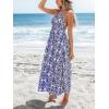 CUPSHE Women’s Backless Beach Dress Halter Neck Ruffle Plunge V Neck Sleeveless Maxi Sundress Summer Dresses(Blue White)