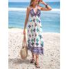 CUPSHE Women’s Backless Beach Dress Halter Neck Ruffle Plunge V Neck Sleeveless Maxi Sundress Summer Dresses(Blue White Patterned)