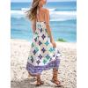 CUPSHE Women’s Backless Beach Dress Halter Neck Ruffle Plunge V Neck Sleeveless Maxi Sundress Summer Dresses(Blue White Patterned)
