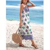 CUPSHE Women’s Backless Beach Dress Halter Neck Ruffle Plunge V Neck Sleeveless Maxi Sundress Summer Dresses(Blue White Patterned)