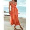 CUPSHE Women’s Backless Beach Dress Halter Neck Ruffle Plunge V Neck Sleeveless Maxi Sundress Summer Dresses(Blush)