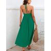 CUPSHE Women’s Backless Beach Dress Halter Neck Ruffle Plunge V Neck Sleeveless Maxi Sundress Summer Dresses(Green)
