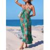 CUPSHE Women’s Backless Beach Dress Halter Neck Ruffle Plunge V Neck Sleeveless Maxi Sundress Summer Dresses(Green Boho)