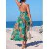 CUPSHE Women’s Backless Beach Dress Halter Neck Ruffle Plunge V Neck Sleeveless Maxi Sundress Summer Dresses(Green Boho)