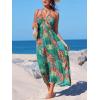 CUPSHE Women’s Backless Beach Dress Halter Neck Ruffle Plunge V Neck Sleeveless Maxi Sundress Summer Dresses(Green Boho)