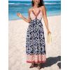 CUPSHE Women’s Backless Beach Dress Halter Neck Ruffle Plunge V Neck Sleeveless Maxi Sundress Summer Dresses(Navy Blue Boho)