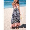 CUPSHE Women’s Backless Beach Dress Halter Neck Ruffle Plunge V Neck Sleeveless Maxi Sundress Summer Dresses(Navy Blue Boho)
