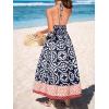 CUPSHE Women’s Backless Beach Dress Halter Neck Ruffle Plunge V Neck Sleeveless Maxi Sundress Summer Dresses(Navy Blue Boho)