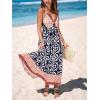 CUPSHE Women’s Backless Beach Dress Halter Neck Ruffle Plunge V Neck Sleeveless Maxi Sundress Summer Dresses(Navy Blue Boho)