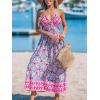 CUPSHE Women’s Backless Beach Dress Halter Neck Ruffle Plunge V Neck Sleeveless Maxi Sundress Summer Dresses(Pink Boho)