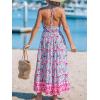 CUPSHE Women’s Backless Beach Dress Halter Neck Ruffle Plunge V Neck Sleeveless Maxi Sundress Summer Dresses(Pink Boho)