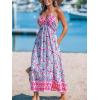 CUPSHE Women’s Backless Beach Dress Halter Neck Ruffle Plunge V Neck Sleeveless Maxi Sundress Summer Dresses(Pink Boho)