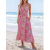 CUPSHE Women’s Backless Beach Dress Halter Neck Ruffle Plunge V Neck Sleeveless Maxi Sundress Summer Dresses(Pink Paisley)