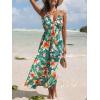 CUPSHE Women’s Backless Beach Dress Halter Neck Ruffle Plunge V Neck Sleeveless Maxi Sundress Summer Dresses(Tropical Floral Green)