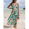 CUPSHE Women’s Backless Beach Dress Halter Neck Ruffle Plunge V Neck Sleeveless Maxi Sundress Summer Dresses(Tropical Floral Green)